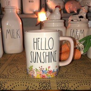 Rae Dunn HELLO SUNSHINE Mug (Colorful Flowers At Base)